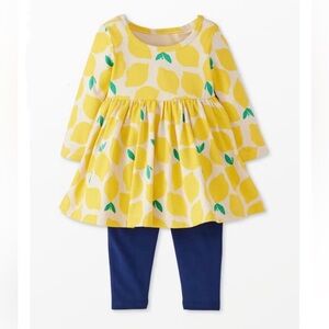 Hanna Andersson Baby Skater Dress - LongSleeved Lemon Print w Navy Leggings NWT